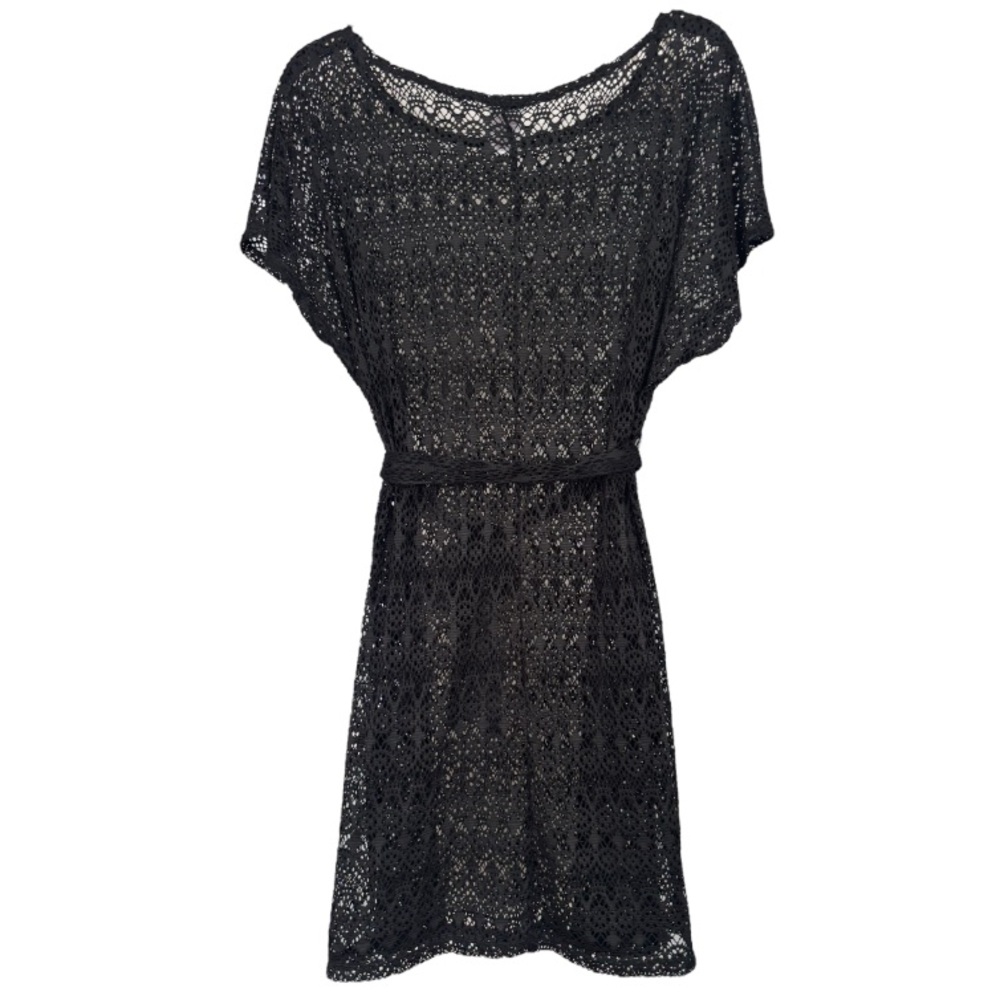 Lace Swim Cover Up Summer Beach Dress With Belt Resortwear Black Size Medium - Picture 5 of 14